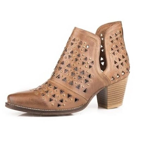 Roper Shoes - ROPER Womens Tan Leather Serena Cut-Outs Ankle Boots 7.5